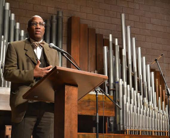 Rev. Dr. J. Herbert Nelson spoke Monday, Feb. 24 at February Meetings about gun violence in America. Nelson focused on the issues of poverty and freedom from political categories and called for students to be active. Photo Courtesy of Tobi Scott.