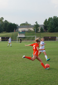 Junior Mackenzie Hutton lines up to take a kick for the Lady Scots. The Lady Scots are  looking to repeat their conference championship with another strong season.