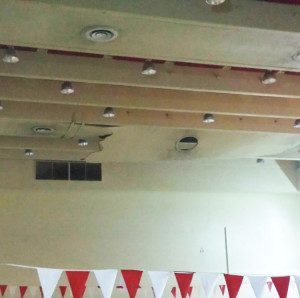 Pictures taken by students of the swim team on the evening the HVAC duct fell off show the cracked ceiling over the now closed MC swimming pool. Photo by Alex Mayes and Alex Glarum.