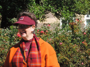 Maryville College Dean of Students Vandy Kemp reps full orange and garnet during last year’s homecoming festivities. Photo by Maria Siopsis.