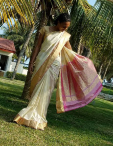 Senior Timela Crutcher modeling a sari during her J-Term trip in India. Photo courtesy of Timela Crutcher.