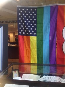 The rainbow-striped flag pictured above became a topic of contention in an online debate about the ‘disrespect’ shown towards an American symbol. Photo Courtesy of Facebook.