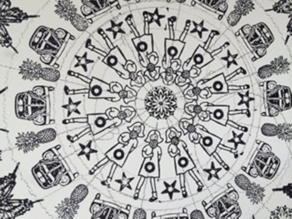 Gombert’s ‘The Great Stamp Mural’ in progress in Clayton Center