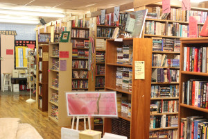 Bookcases line the interior of the store. Aisles are arranged according to genre. Photo courtesy of Peyton Jollay.