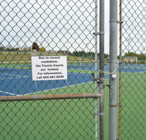 MC placed padlocks on the courts to ensure security and protection from unauthorized use. Photo by Katie Stephens.