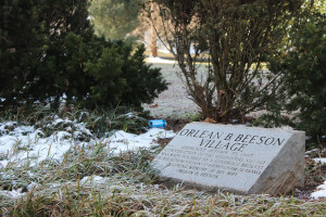 The memorial sign at the Orlean B. Beeson Village on the West side of campus. In this week’s column, Josh  Anderson derides the woes and weariness of J-term at MC. Photo by Ariana Hansen.