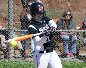 Senior Megan Mihaliak steps up to bat. Megan is one of the most vocal leaders on the Lady Scots softball team. Photo courtesy of MC Athletics.
