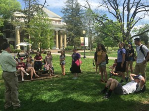 Dr. Mark O’Gorman lecturing students about sustainability efforts outside of Pearsons. Photo by Adrienne Schwarte.