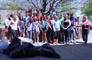 For one hour the students collected trash on and around the campus area. Photo by Adrienne Schwarte.