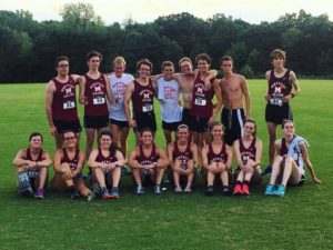 The Maryville College Cross Country Team poses after a quality first race.  Pictured: Top Left: Ricky Reilly, Chase Chastain, Ryan Lay, Mark Clifford, Daniel Beckett, Ben Davis, Max Nopola, Sawyer Cradit, Lee Parker Bottom Left: Molly Ridgeway, AnneMarie McDurmon, Erin Dupes, Carter Dickinson, Sarah McFann, Mikala Wooten, Chandler Chastain, Susanna Cook.