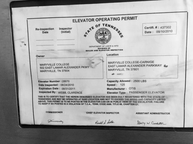 Carnegie elevator receives new control board after September entrapments