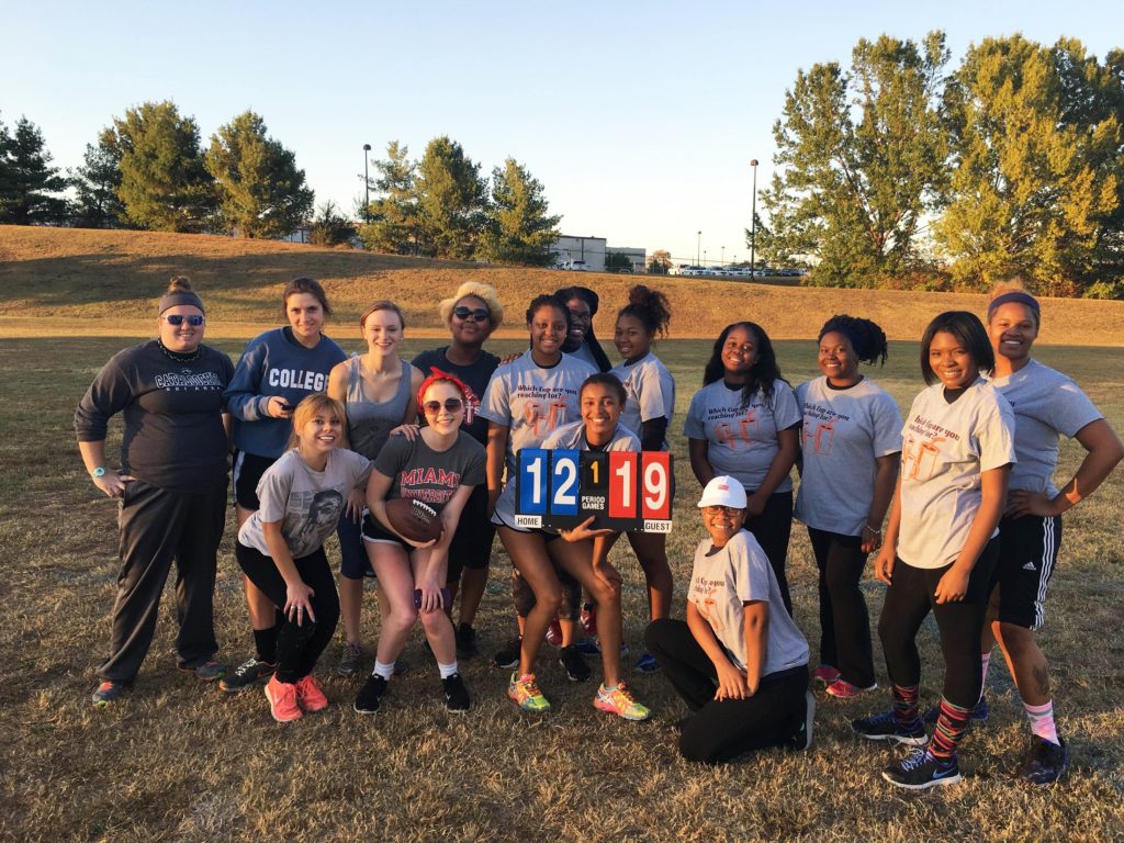 The sad defeat of a powderpuff football player