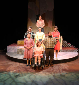 Top to bottom: Lenny Lively, Zach Massey, Allison Parton, Molly Hamant, Kayla Yother, Sara Deatherage, and Trevor York as the cast of “And They Dance Real Slow in Jackson.” This photo was taken by Caroline Stuart for the production’s photo call. 