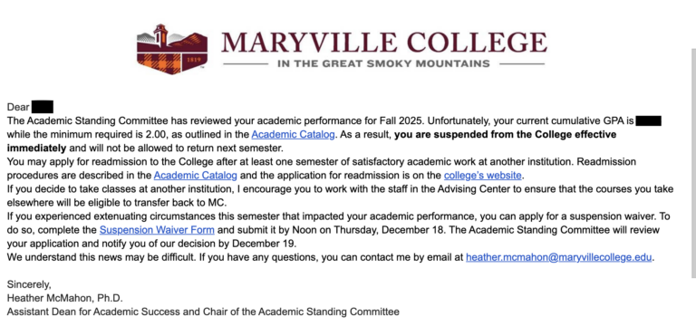 Maryville College registrar misdelivers emails, miscommunication with students