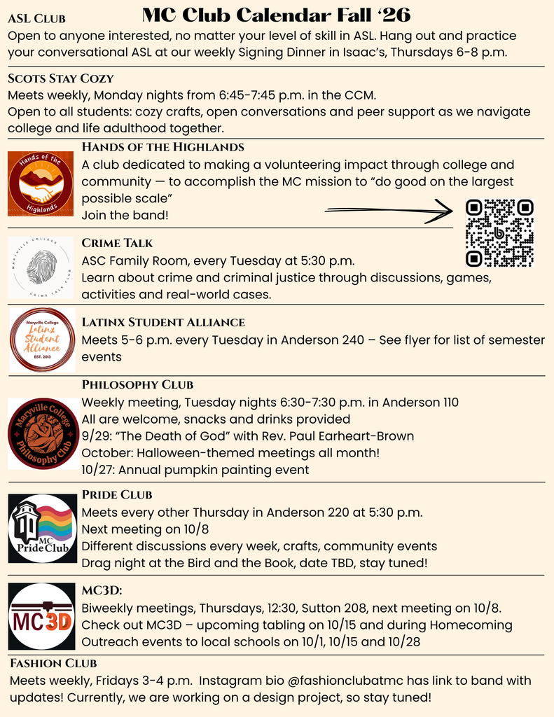 MC Club Calendar for Sept. 29, 2026